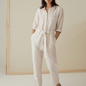 Toast UK off white linen jumpsuit coverall, size XS-S